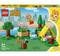 Lego 'Animal Crossing' set with figurine, tent, trees and accessories in an outdoor scene. Packaging displays a playful forest layout.