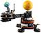A LEGO set depicts a mechanical model of the solar system with an Earth, a Sun, and an orbital mechanics configuration.