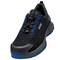 A black, sporty safety shoe with blue details and a non-slip sole. The brand name 'UVEX' visible on the side.