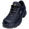 Black safety shoe with reinforced toe cap and laces, with the 'uvex' logo on the side.
