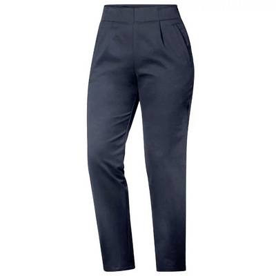 Dark blue straight-cut trousers with a high waist, suitable for formal occasions or office wear.