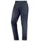 A navy blue pair of trousers, elegantly cut, suitable for formal occasions.