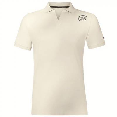 A cream-coloured polo shirt with a small '26' logo on the left breast.