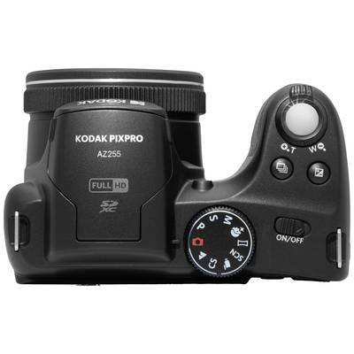 Digital camera viewed from above, showing brand logo, lens, controls, and switches.