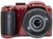 A red Kodak digital camera with a large lens, zoom ring, and shutter button on top.