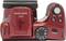 Red digital camera viewed from above, labelled 'KODAK PIXPRO AZ255', with mode selection buttons and power button visible.