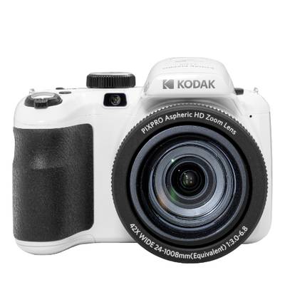 White digital camera from Kodak with zoom lens, front view visible.