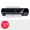 A black laminating machine laminating a sheet. Labelled below with '≤ 125 Mic'. Essential for office supplies context.