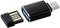 USB adapter with USB-C and USB-A ports side by side, black casing, portable design.