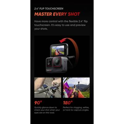 Camera with 2.4-inch flip touchscreen. Two viewing modes: 90-degree pivot for quick checking, 180-degree rotation ideal for vlogging and selfies.