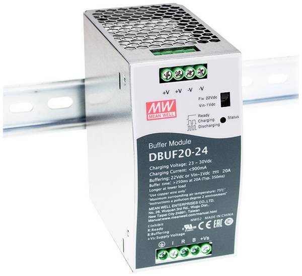 MEAN WELL DBUF20-24 DIN rail mount buffer module 24 V 20 A No. of outputs:1 x Content 1 pc(s)