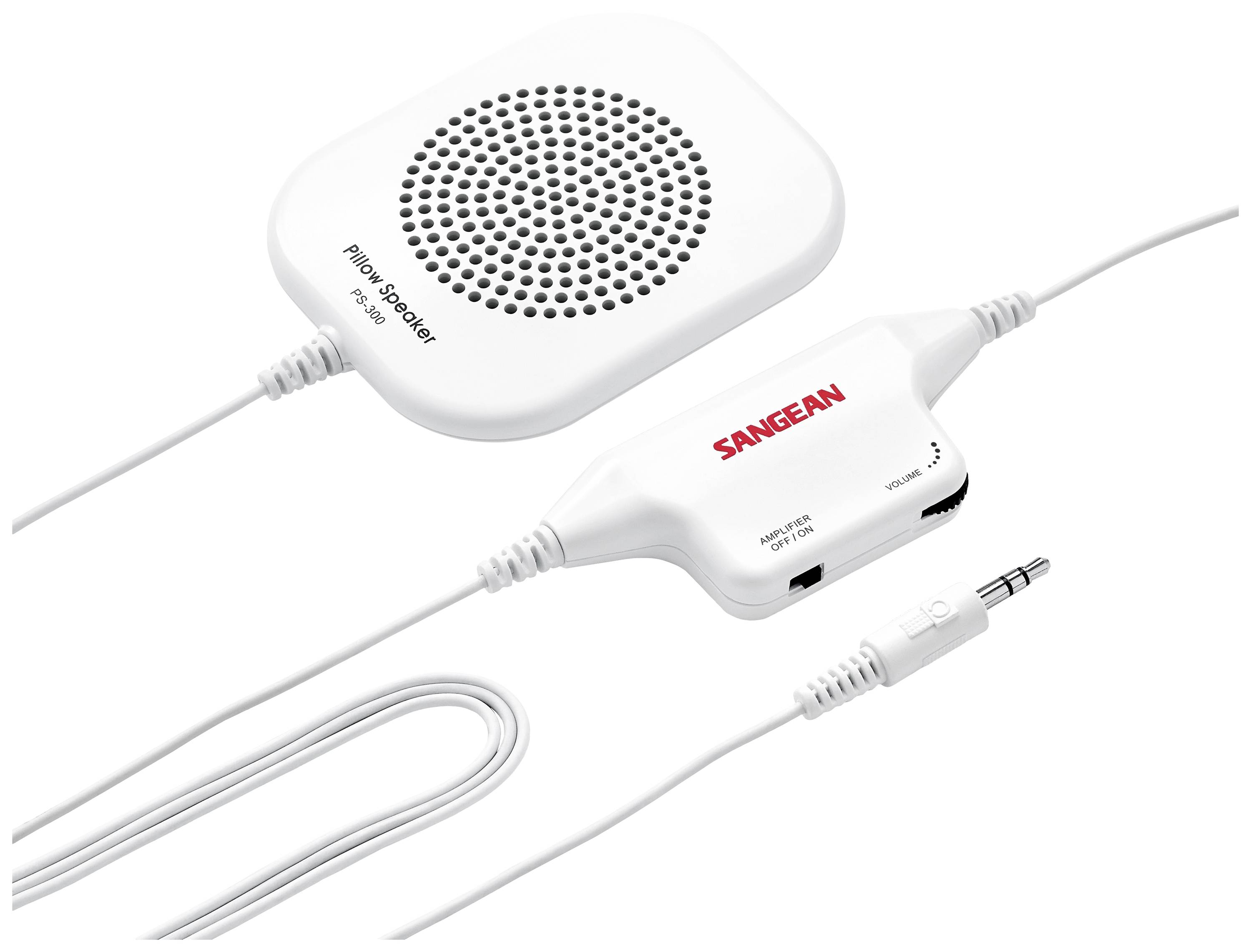Portable FM radio amplifier with speaker and headphone socket, 'Sangean' brand, suitable for personal music enjoyment.