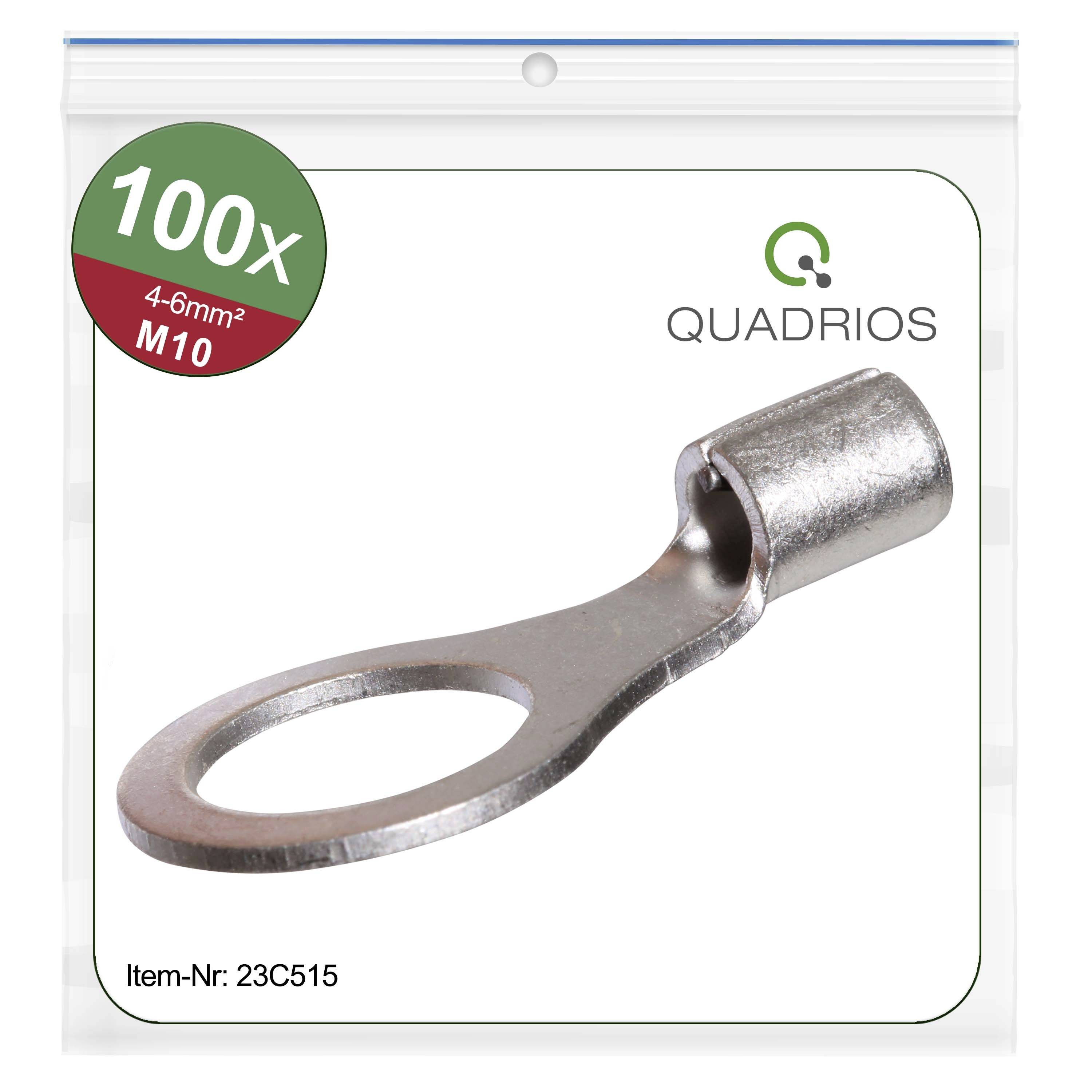 100 ring cable lugs, 4-6mm², M10, brand Quadrios, article number 23C515, pictured in transparent bag.