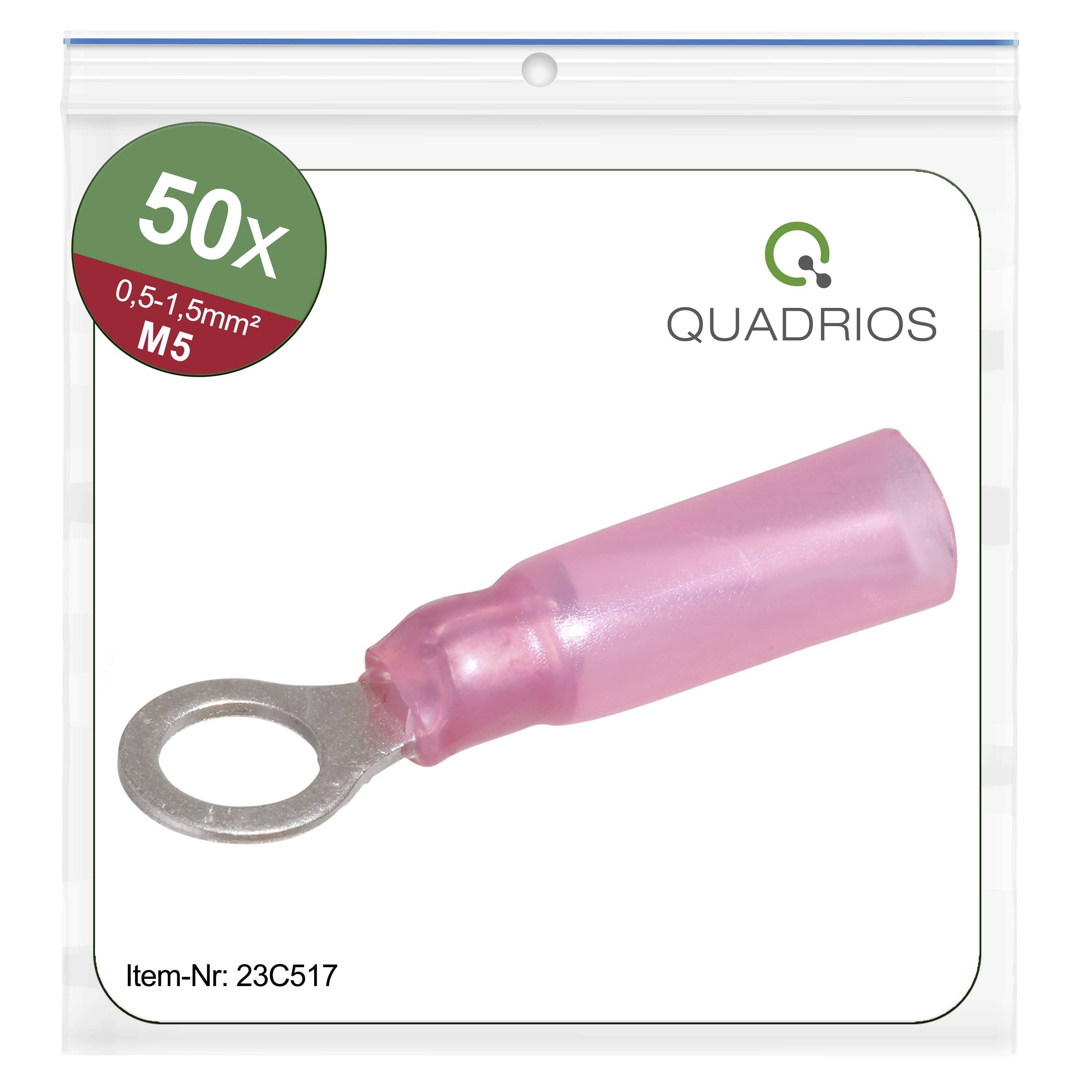 Quadrios 23C517 Ring terminal Cross section (max.)=1.5 mm² Hole Ø=5.3 mm Partially insulated Red 50 pc(s)
