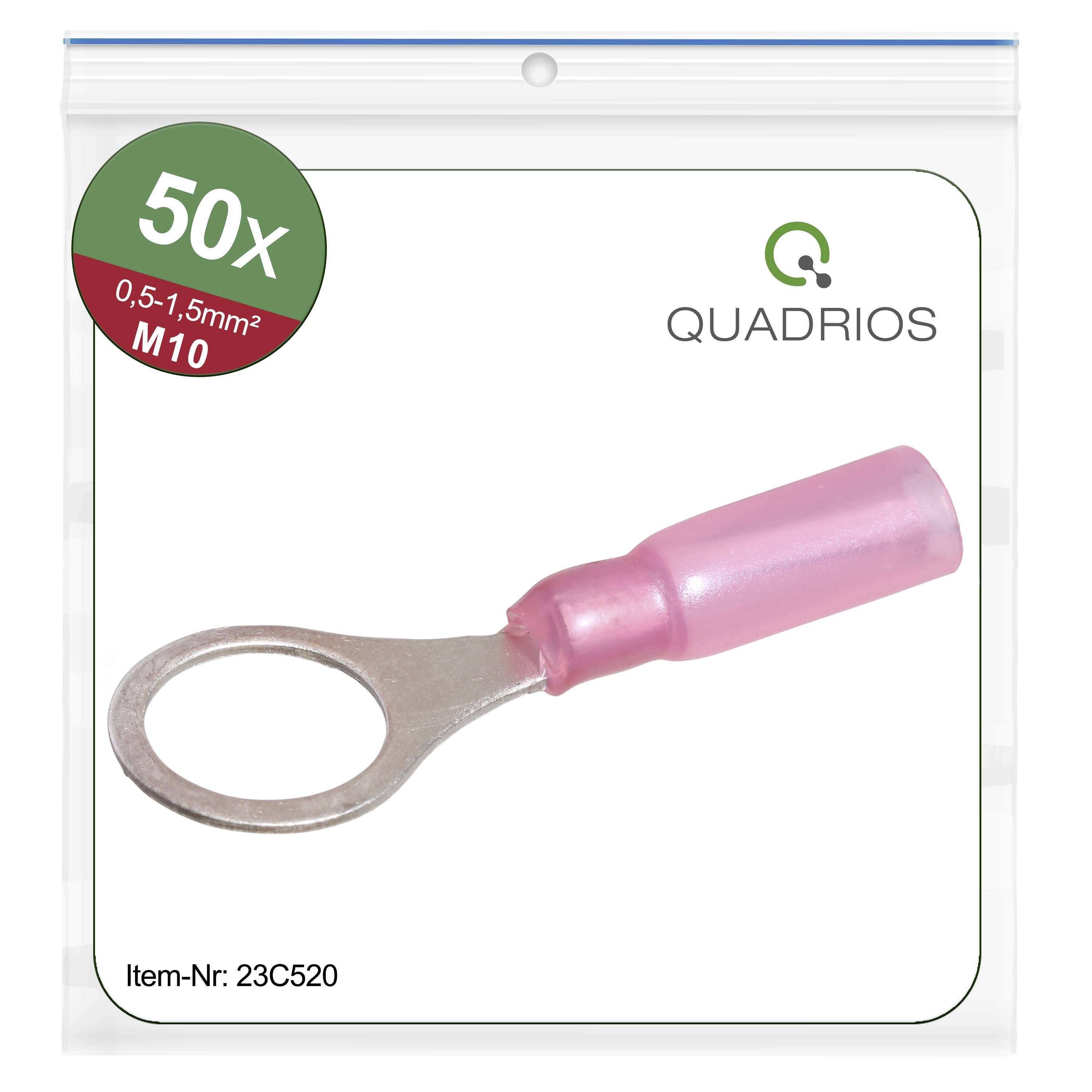 Quadrios 23C520 Ring terminal Cross section (max.)=1.5 mm² Hole Ø=10.5 mm Partially insulated Red 50 pc(s)