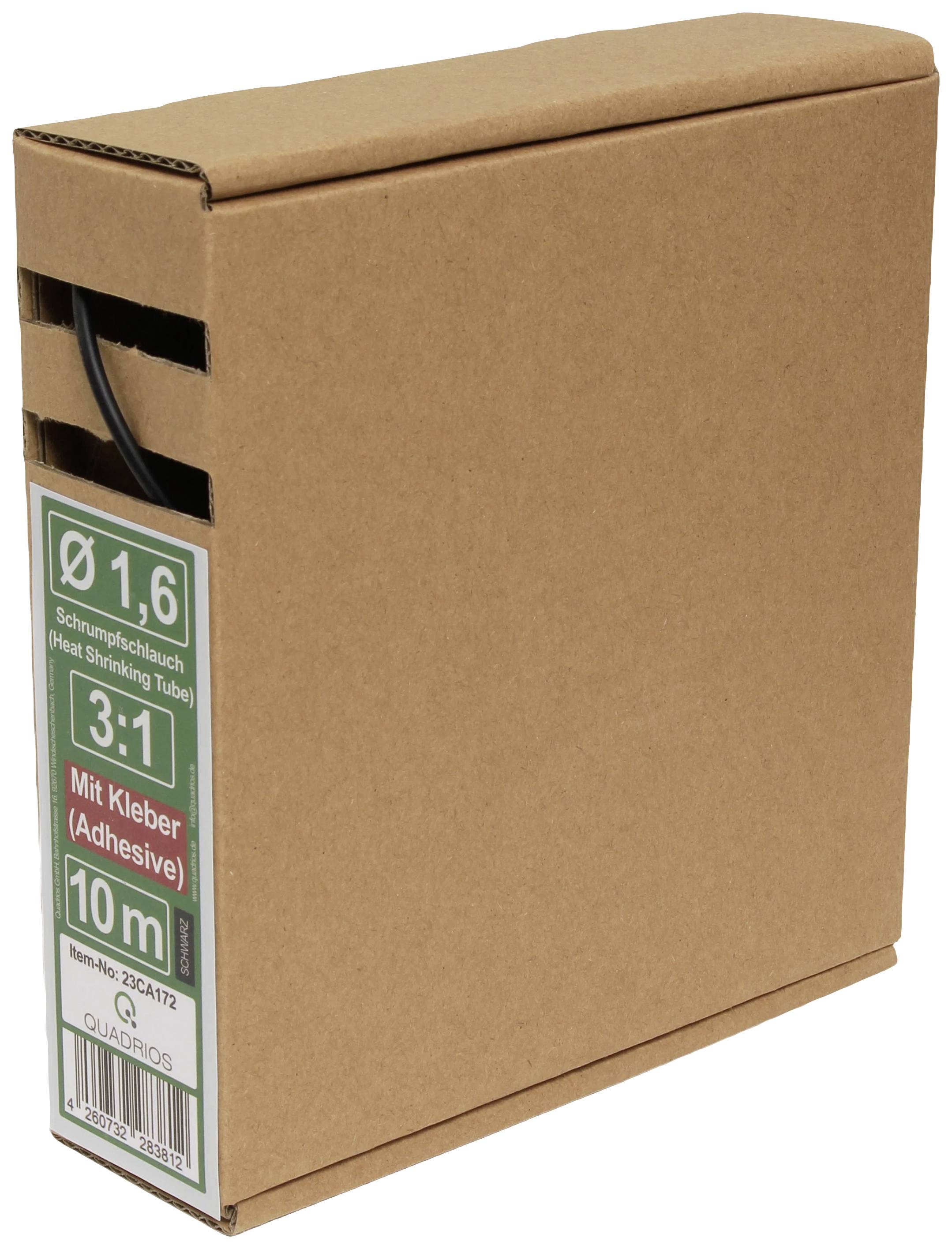Brown cardboard box with label: 'Ø 1.6 Heat Shrink Tubing (Heat Shrinking Tube) 3:1 With Adhesive 10 m'