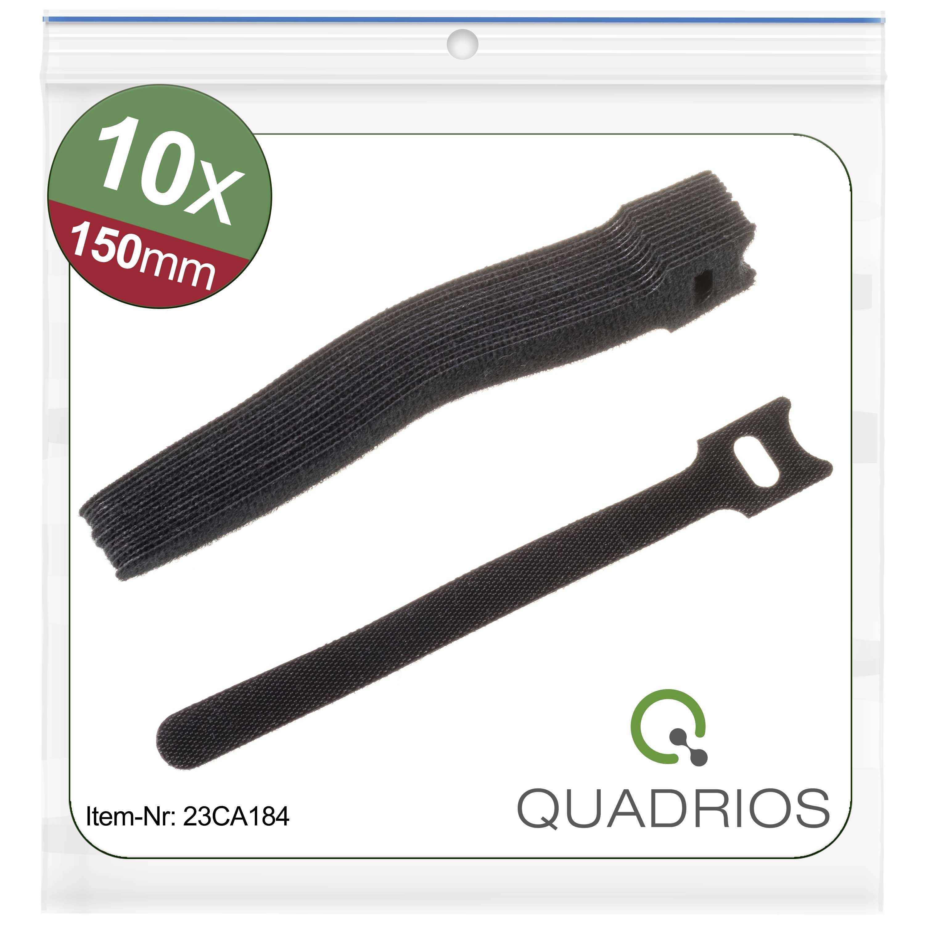 Quadrios 23CA184 Hook-and-loop cable tie for bundling Hook and loop pad (L x W) 150 mm x 12 mm Black 10 pc(s)