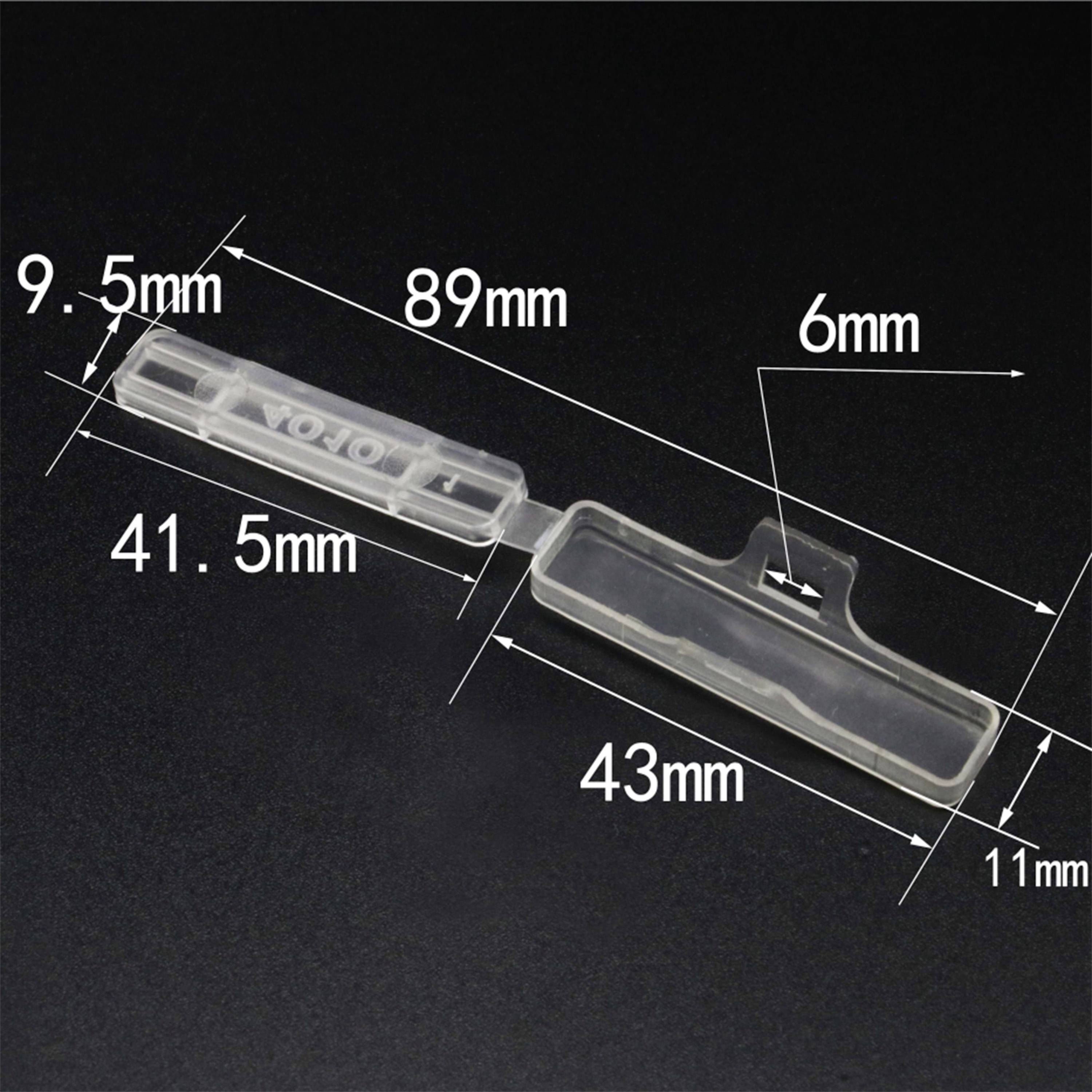 Plastic packaging with dimensions: 89 mm long, 43 mm wide, 6 mm deep. Slim design, transparent, usable as a storage box.