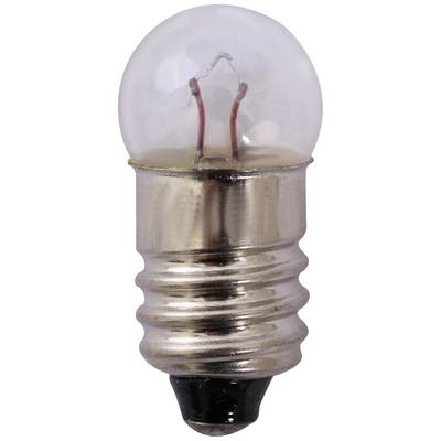 A small light bulb with a metal thread and clear glass cover.