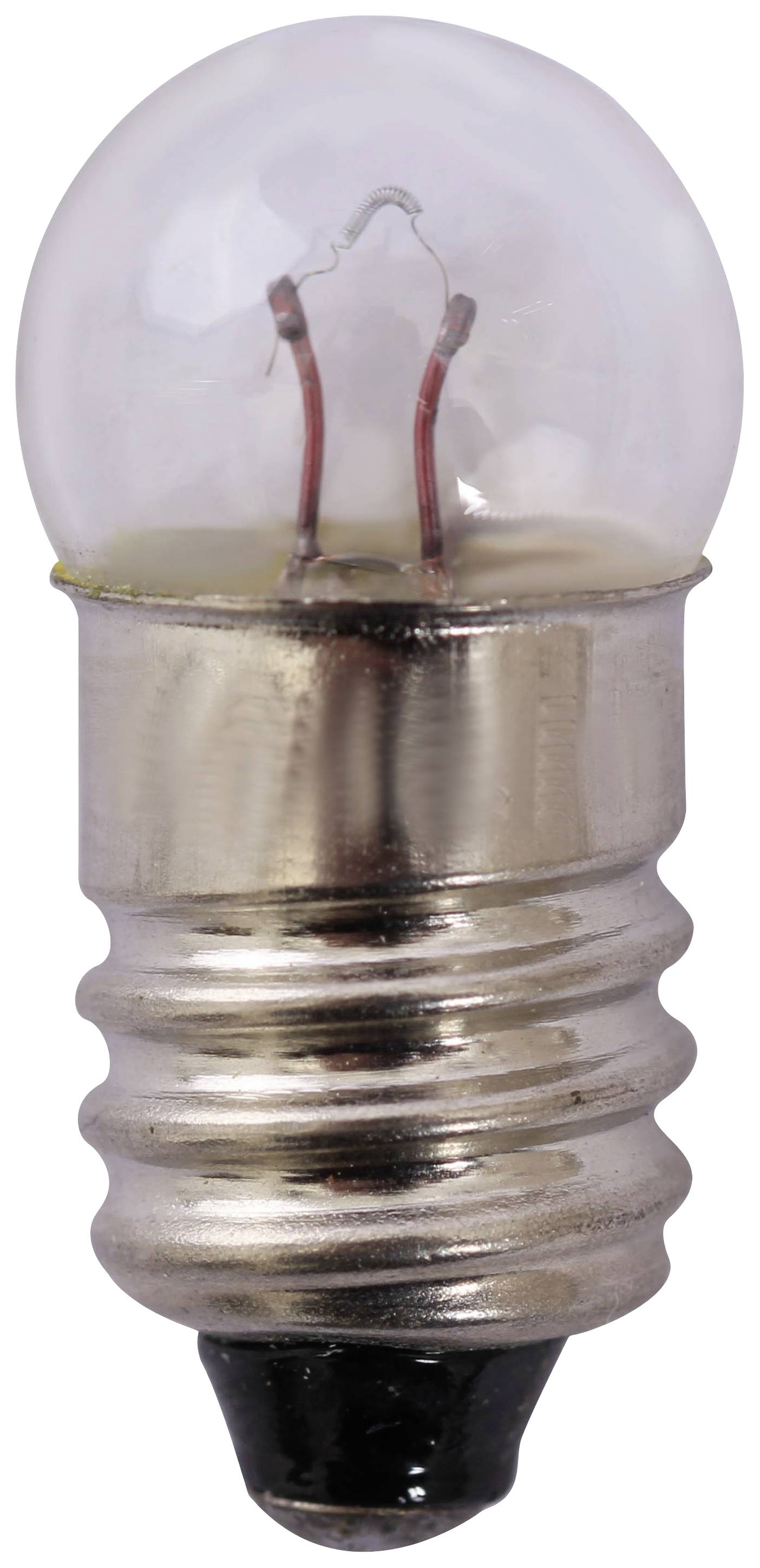 A small light bulb with a metal base and glass housing, typically used in simple light fixtures or torches.
