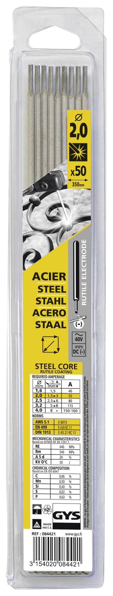 GYS Ruti-Stahl Welding electrods 50 pc(s) (Ø x L) 2 mm x 300 mm 55 A (max.)