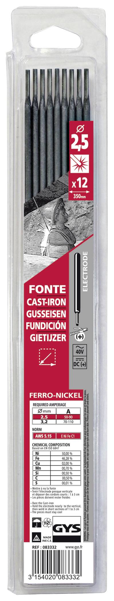 GYS Guss Welding electrods 12 pc(s) (Ø x L) 2.5 mm x 350 mm 50 - 90 A