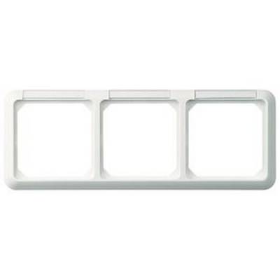 White triple socket cover; rectangular with rounded corners. Suitable for installation in walls for switches or electrical sockets.