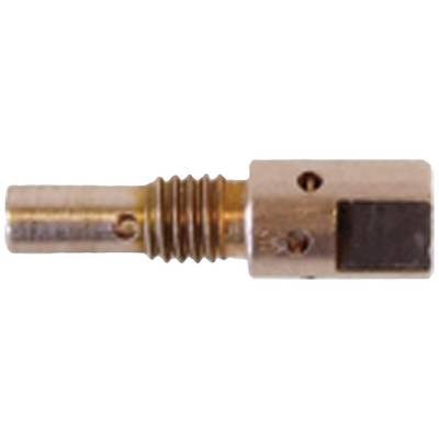 Small metal component with screw thread and holes, potentially part of a mechanical or electronic device.