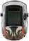 Welding helmet with decorative patterns, front view. Used for protection during welding.