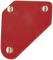 Red, triangular plastic plate with rounded corners and four silver screws attached at the corners.