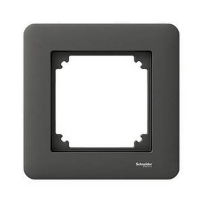Black square light switch surround with rounded corners and brand logo positioned bottom right.