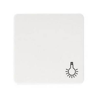 White square switch plate with a drawn lightbulb symbol in the bottom right corner.