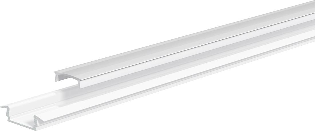Two clear plastic rectangular rails or channels shown diagonally on a white background.