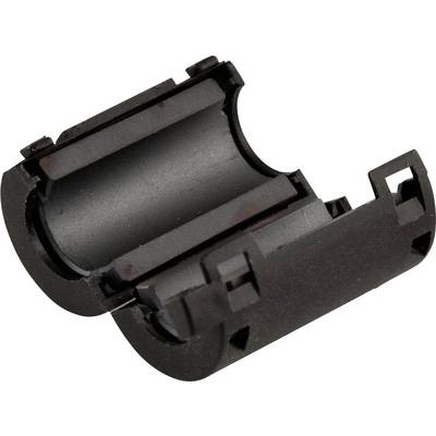 Black plastic clip or hinge component with a curved cylindrical recess, shown isolated on a white background.