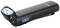 Black torch with blue trim, two LED lights and brand logo. It has a non-slip grip and an on/off switch.