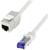 'Category 6A RJ45 plug and socket with metal shielding and white cable jacket.'