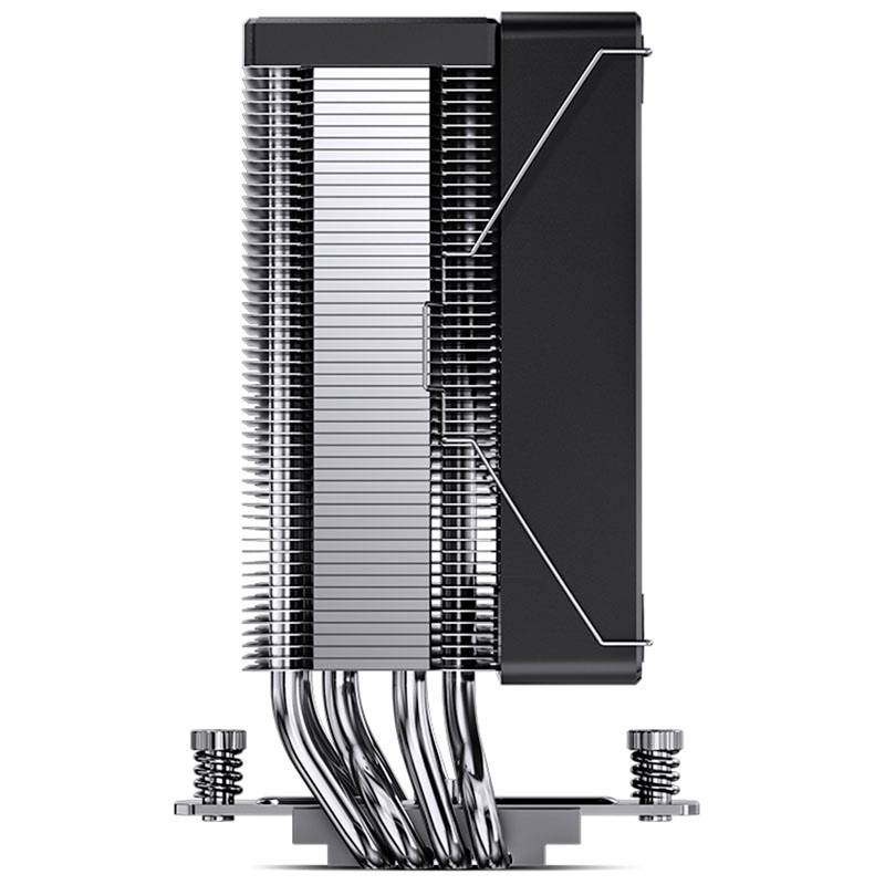 A computer heatsink with multiple heat pipes and fins, used for heat dissipation from electronic components.