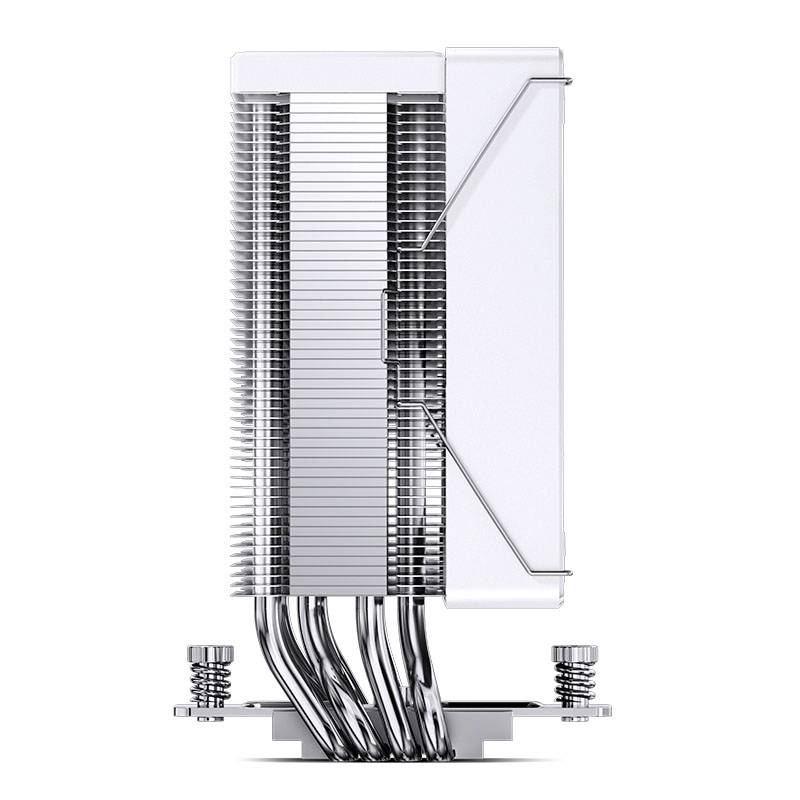 A CPU cooler with silver fins and multiple heat pipes. The design objective is efficient cooling for computer processors.