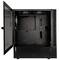 Black PC case with an open glass door, revealing an empty interior with space for components. Suitable for custom computer build projects.