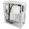 A blank, white computer tower chassis with visible cables and mounting brackets for components.