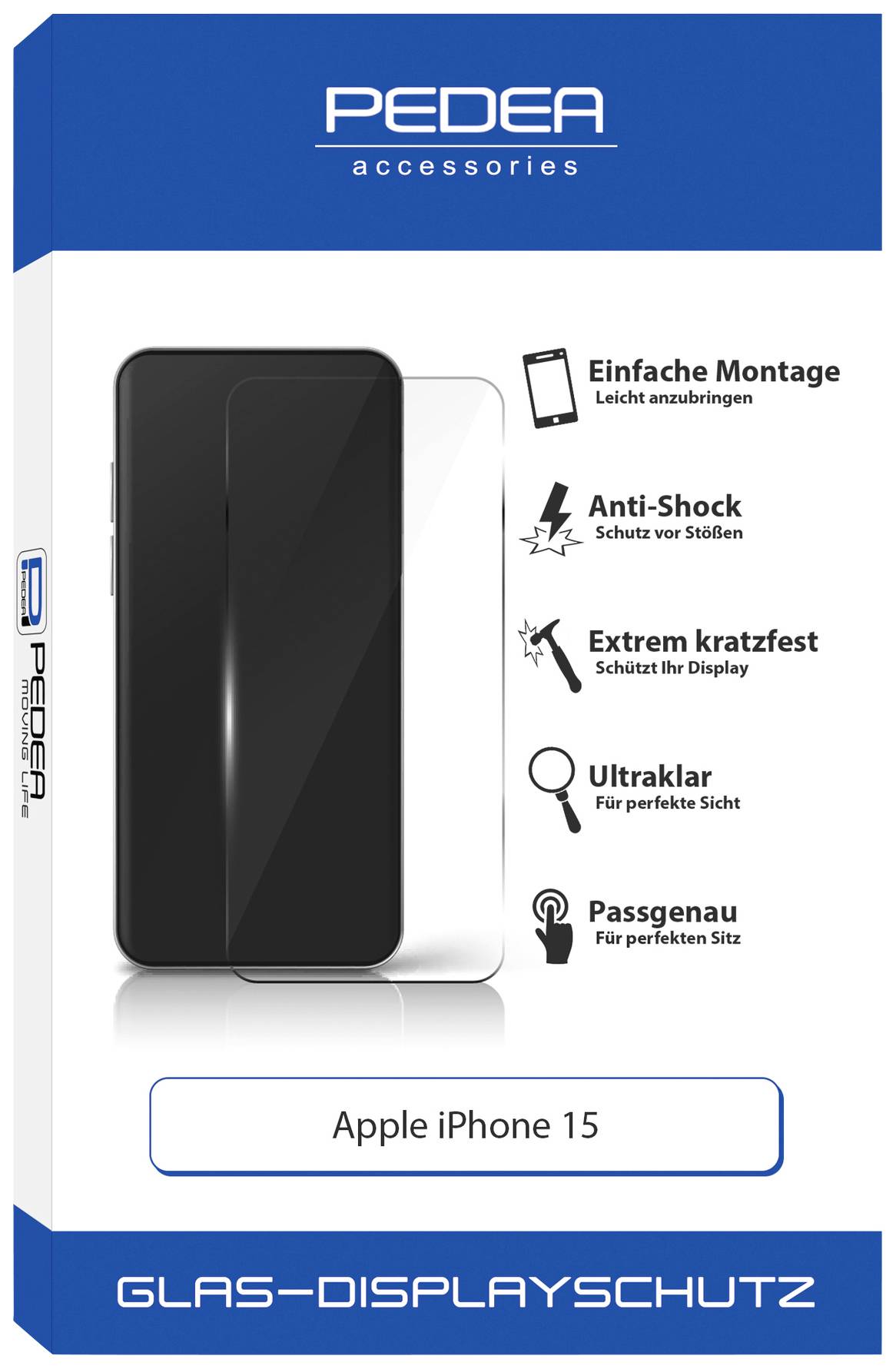 Pedea 50170098 Glass screen protector Apple iPhone 15 1 pc(s) Anti-fingerprint 50170098