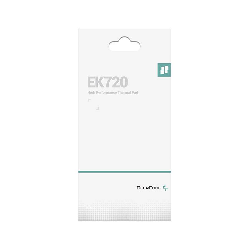 Packaging of a DeepCool EK720 high-performance thermal pad, white background with product name and logo in the top right corner.
