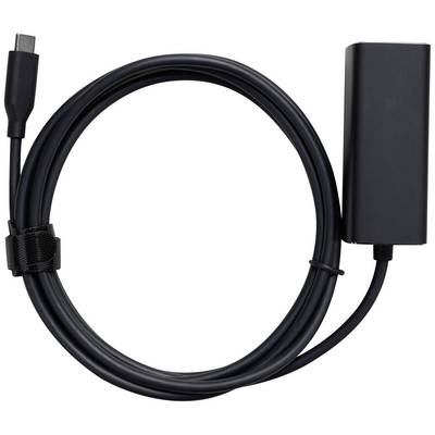 USB-C charging cable and power adapter, black, coiled, secured with a hook and loop fastener.