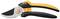 An orange and black garden secateurs with a curved blade and ergonomic handle.