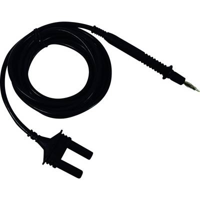 'Black measuring device cable with two connectors and insulated handle.'