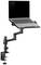 Laptop mount attached to a desk, enabling adjustable height and angle for ergonomic working.