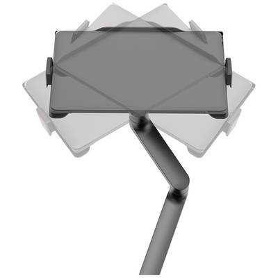A tripod with a tablet mount that can be rotated into multiple positions demonstrates flexibility in tablet orientation.