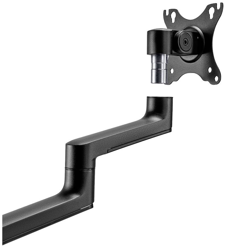 Swivel metal monitor arm with multiple joints, removable VESA mount, for flexible screen positioning.