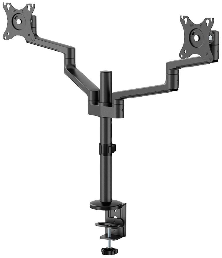 Dual Monitor Mount, Black, Metal, Height-Adjustable, with Desk Clamp for Flexible Positioning