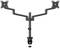 Dual monitor arm in a T-shape design, for mounting on a desk. It features two VESA mounts for monitors and is height-adjustable.